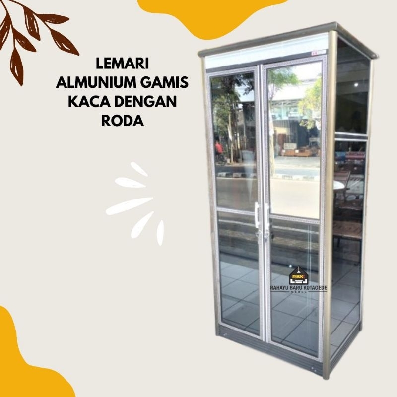 Lemari Alumunium Gamis Kaca dengan Roda Lemari Alumunium Jogja