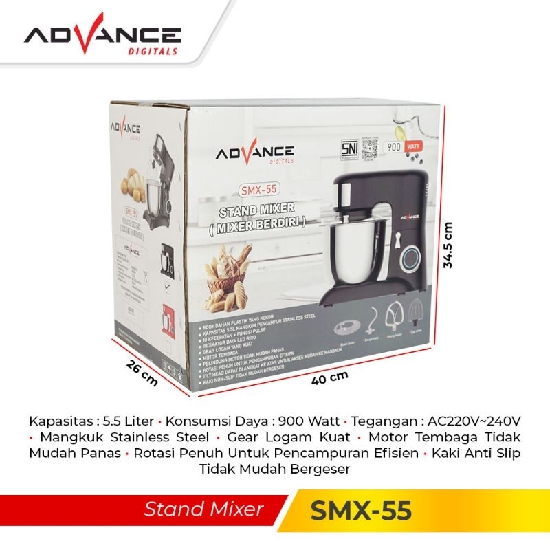 Advance Mixer Com 5.5 Liter Mangkok Stainless / Stand Mixer SMX 55