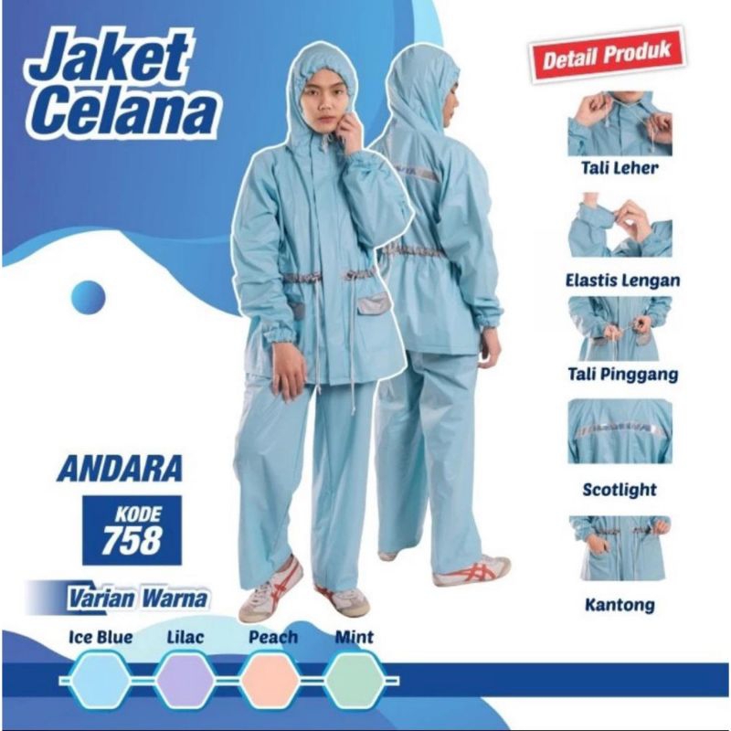 Jas Hujan Setelan Model Parka / Tali Serut Fashionable Warna Pastel