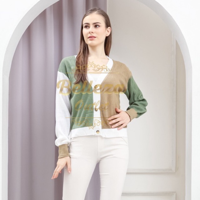 Belleza Outlet baju rajut Cardigan rajut atasan wanita Twist Warna Kombinasi