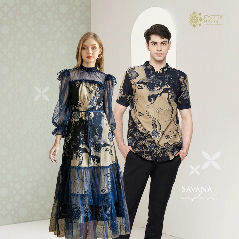 Savana Dress Modern dan Kemeja Batik Couple set
