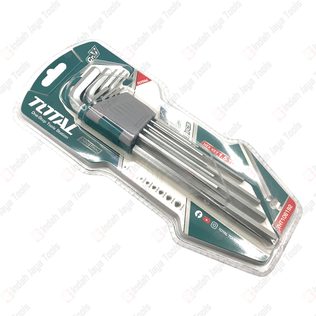 TOTAL THT106192 Kunci L Set 9 Pcs Extra Long PANJANG - Hex Key Cr-V