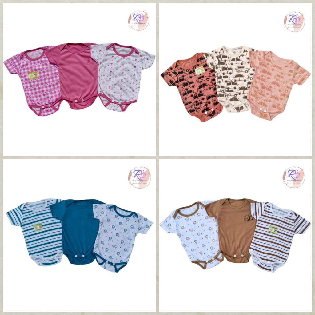 3pcs jumper bayi motif polos kombinasi / 3pcs jumper pendek bayi / perlengkapan bayi lahiran