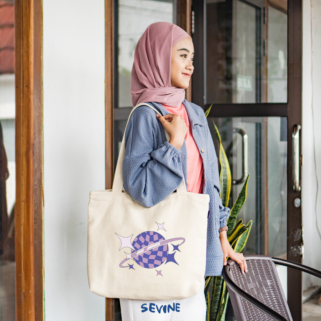 Sevine Tote Bag Kanvas Emily Resleting Kantong Tas Wanita Sekolah Kuliah Fashion Totebag Kerja Aesthetic - JF