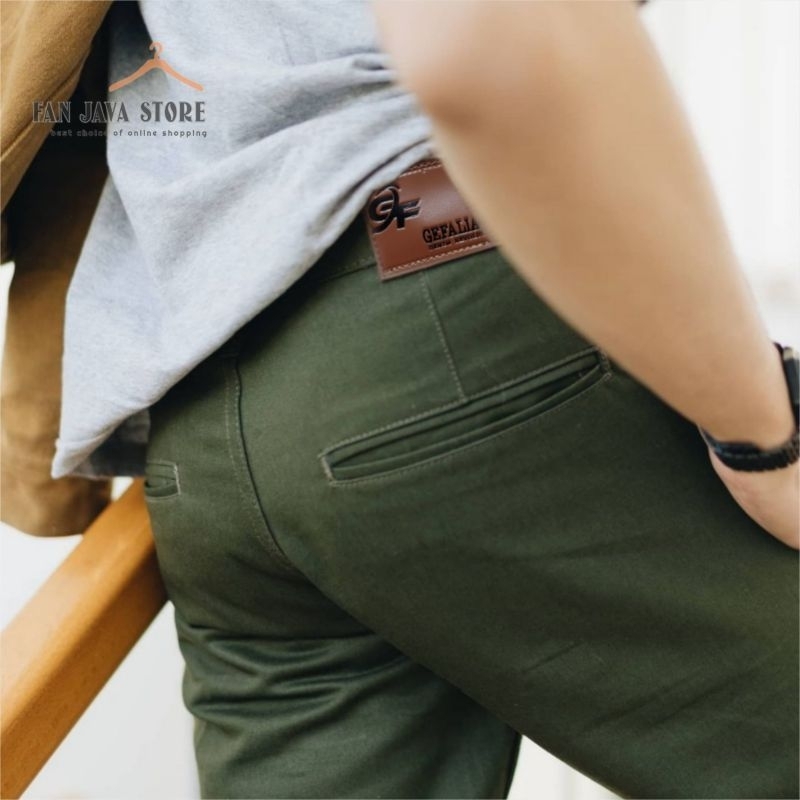 Celana Panjang Pria Chino Panjang 28-38 Size Normal  Hijau Army Mocca Grey Hitam Original