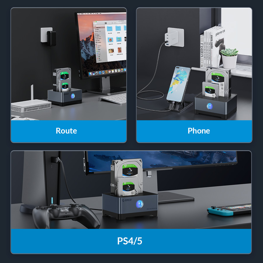 Docking ssd hdd orico 2 bay Slot 3.5&quot; 2.5&quot; sata type-c usb 3.2 10Gbps clone offline RGB 5528c3-c 5528-c3 - hard disk drive dock 2.5 3.5 sata3