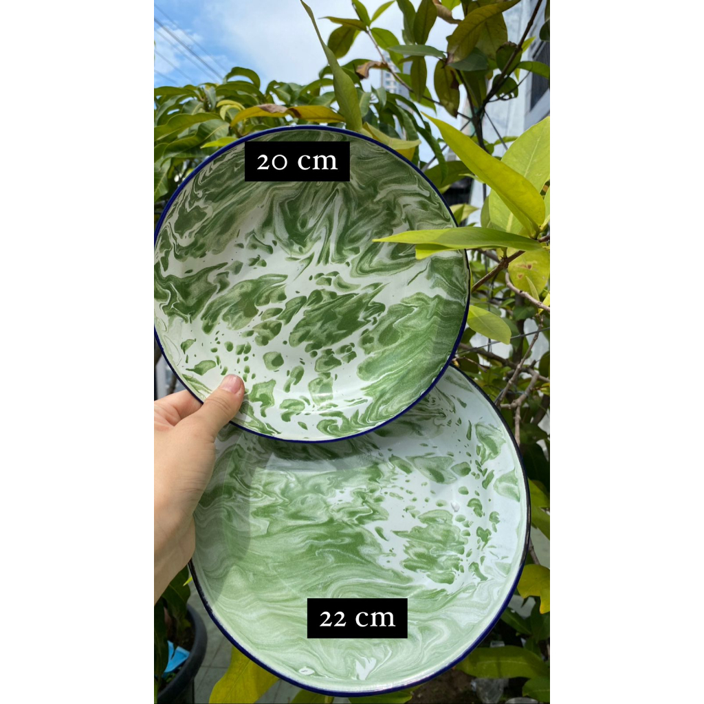 Piring Enamel Seng Kaleng Blirik Lurik Lorek Loreng Jadul 20 cm 22 cm