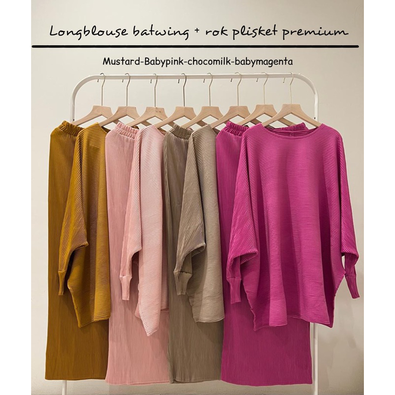 Longblouse batwing + rok plisket premium / set rok plisket / Oneset plisket