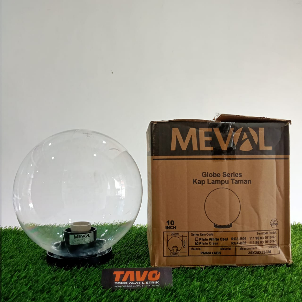Kap Lampu taman outdoor bulat plain clear / bening meval 10 inch 25 cm