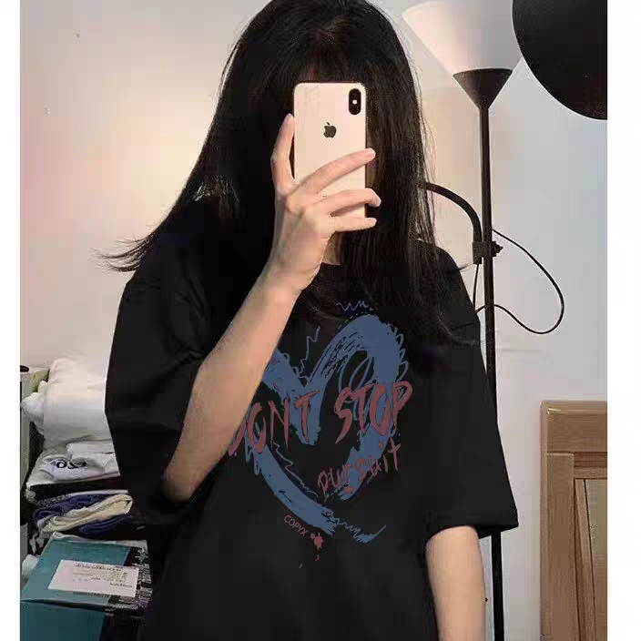 Korean Style kaos putih casual Heart print baju kaos baju oversize wanita/kaos tumbler