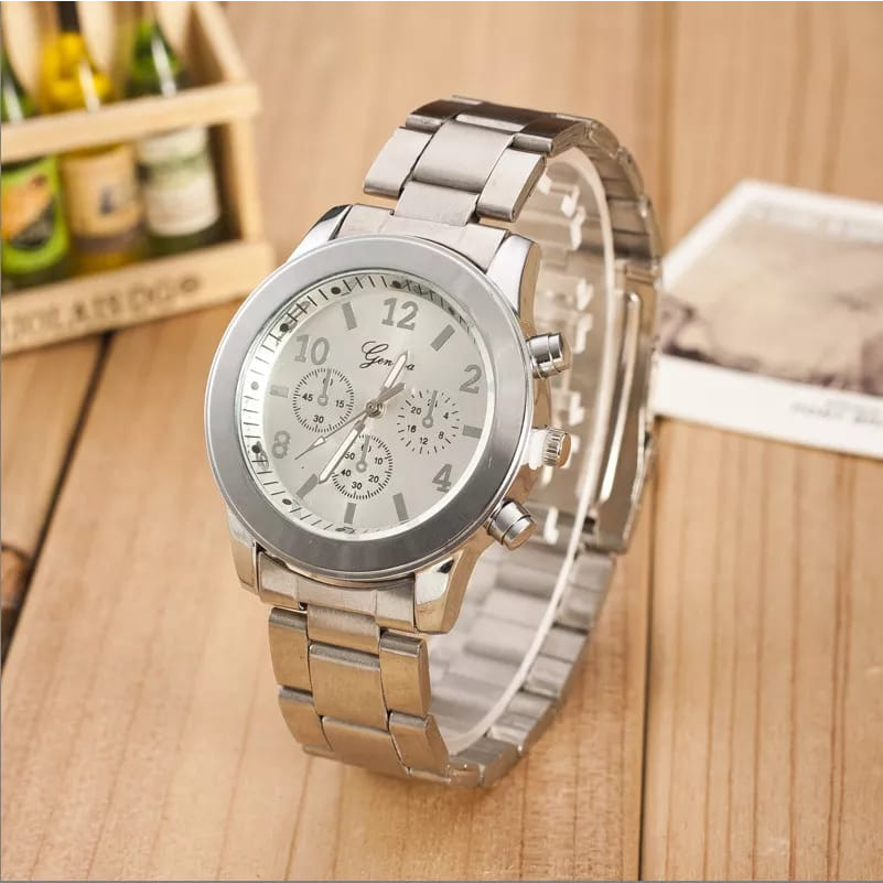 Jam Tangan Wanita Fashion Terbaru Keren Murah Anti Air Strap Rante Stainless Steel Original Mewah GE