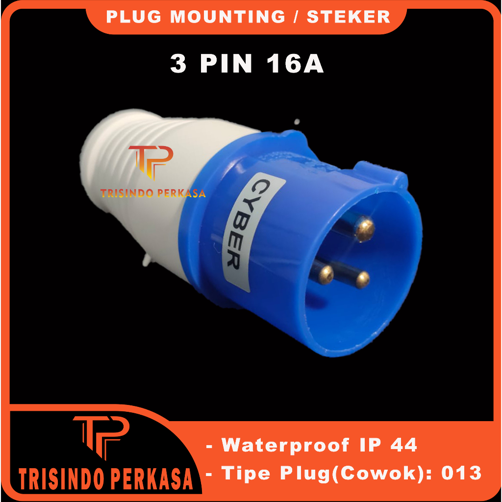 Plug Mounting Male Steker 3P / 3 Pin 3Pin 16A 16 Ampere 013 IP44 Industrial Plug 3 Kaki 3kaki 16a