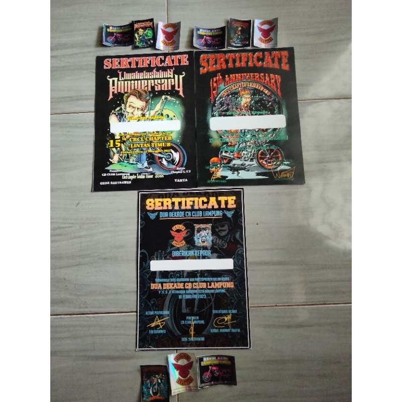 piagam/sertifikat acara dua dekade Cb club lampung,cbcl Sribhawono,cbcl lintas timur