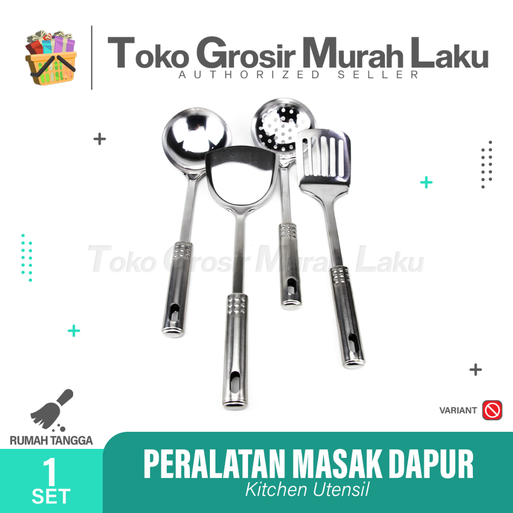 SPATULA STAINLESS STEEL SET GAGANG 4 in 1  PERALATAN MASAK DAPUR TOOLS