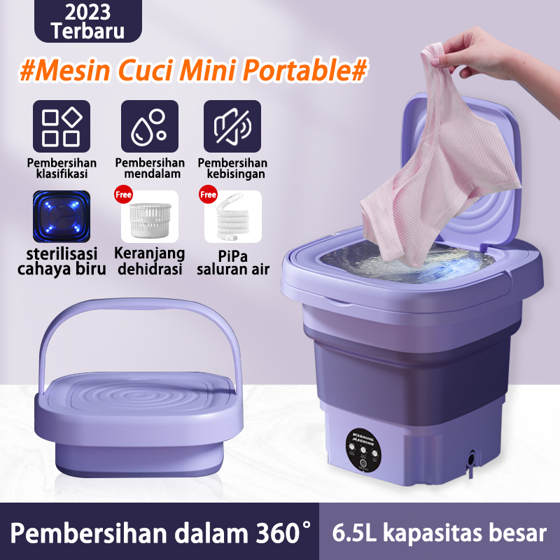 Mesin Cuci Mini Portable 2 Tabun Sterilisasi Cahaya Biru Mesin Pengering Pakaian 6.5L Mesin Cuci Lipat Otomatis