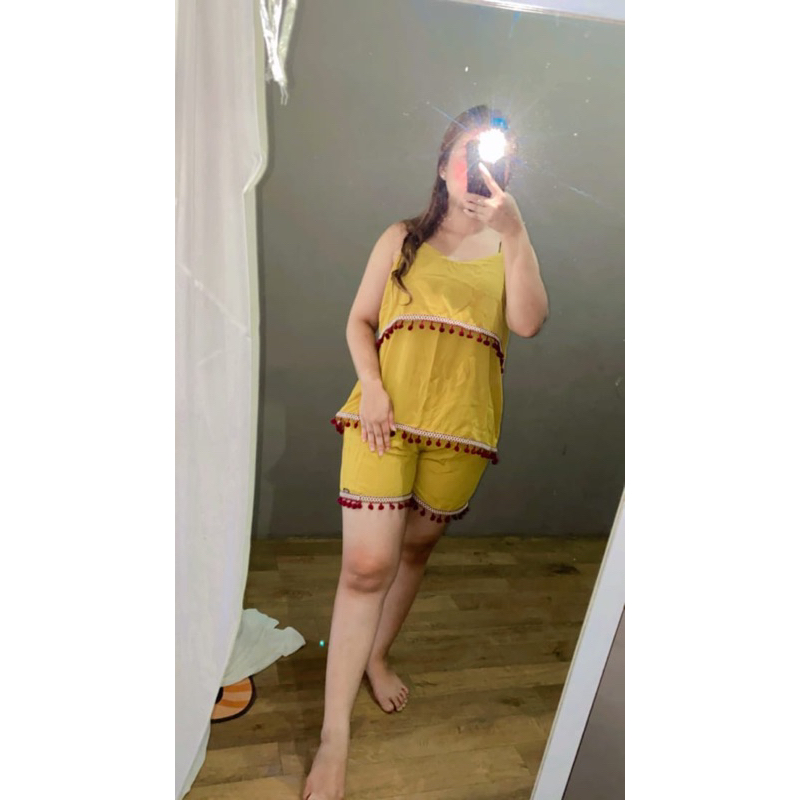 Setelan Baju Rumahan/Baju Santai Wanita Pendek motif polos (Ambery)