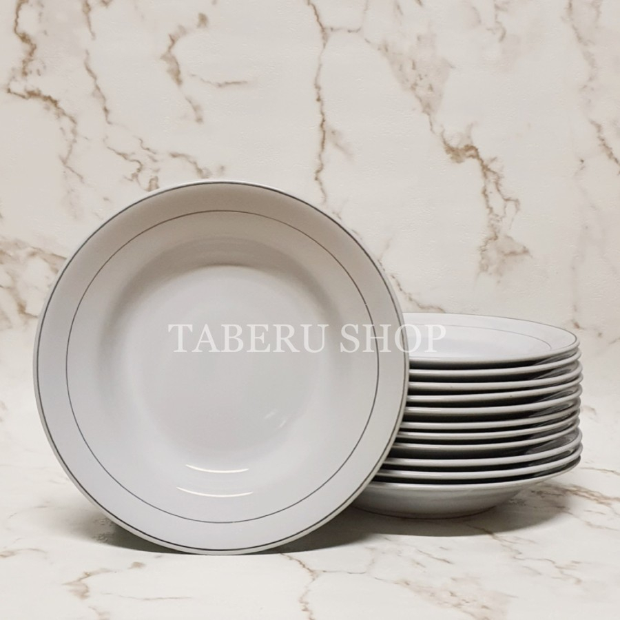 Piring Makan Keramik List Emas 8 Inci