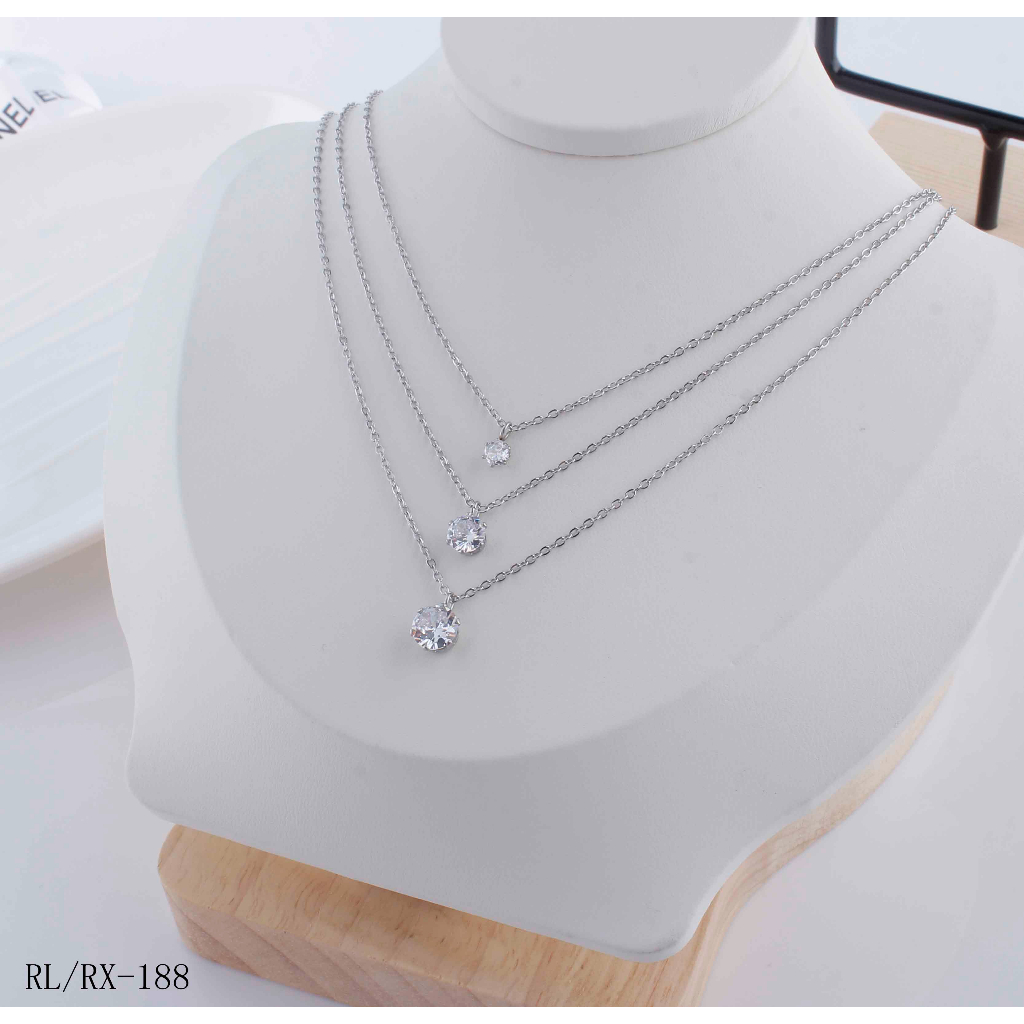 Kalung Titanium 3Rantai Permata Perhiasan Fashion 188