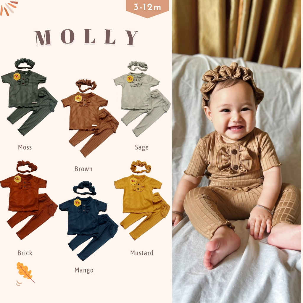 [CUCI GUDANG] MYBEE Molly Setelan Bayi Free Headband | Baju Bayi Oneset | Pakaian Anak Perempuan