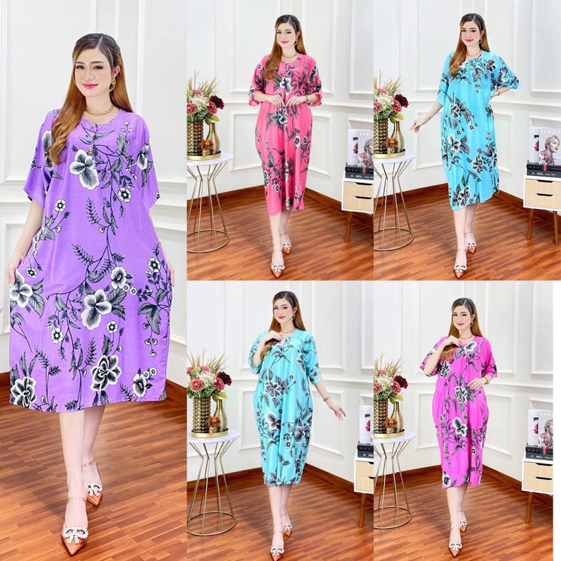 Flower dress- Daster motif selutut terbaru termurah kekinian 2023 daster busui bumil selutut remaja 