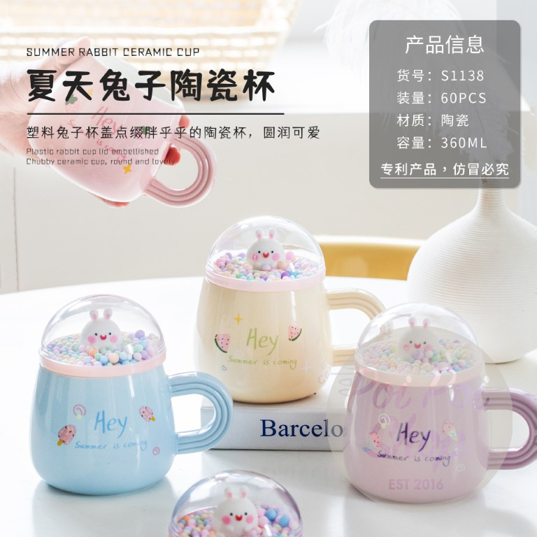 Cangkir Gelas Keramik Bunny Kelinci POP Cup Gift Set Ceramic Mug dengan tutup High Quality