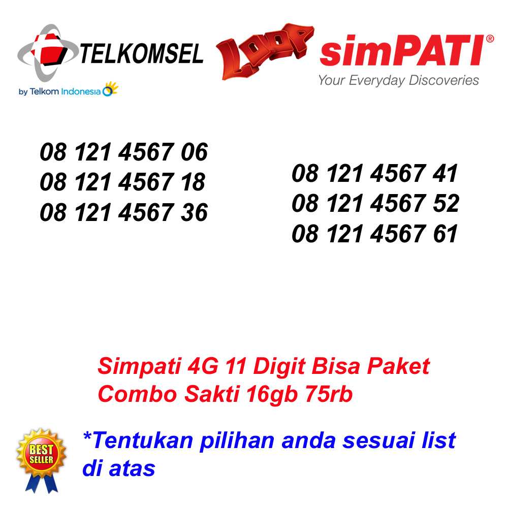 Telkomsel Simpati 11 Digit 4567 Kartu Perdana Nomor Cantik 4G Lte