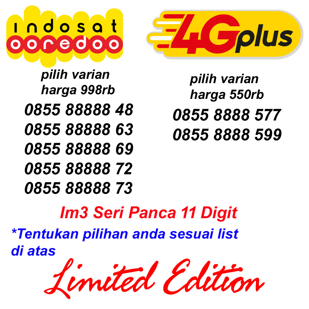 Indosat Im3 11 Digit 4G Lte 8888 Kartu Perdana Nomor Cantik Ooredoo Nomer Plus