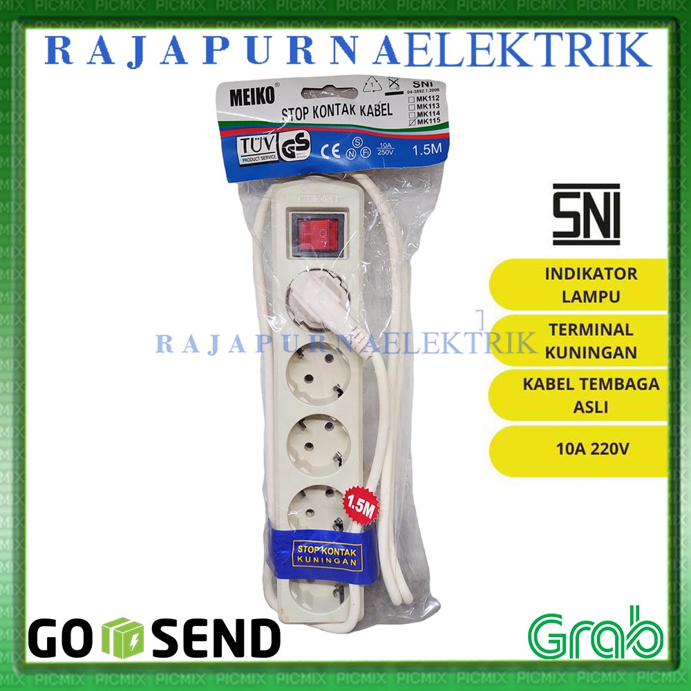 Stop Kontak 5 lubang - saklar on-off - kabel 1.5 meter - SNI - MEIKO