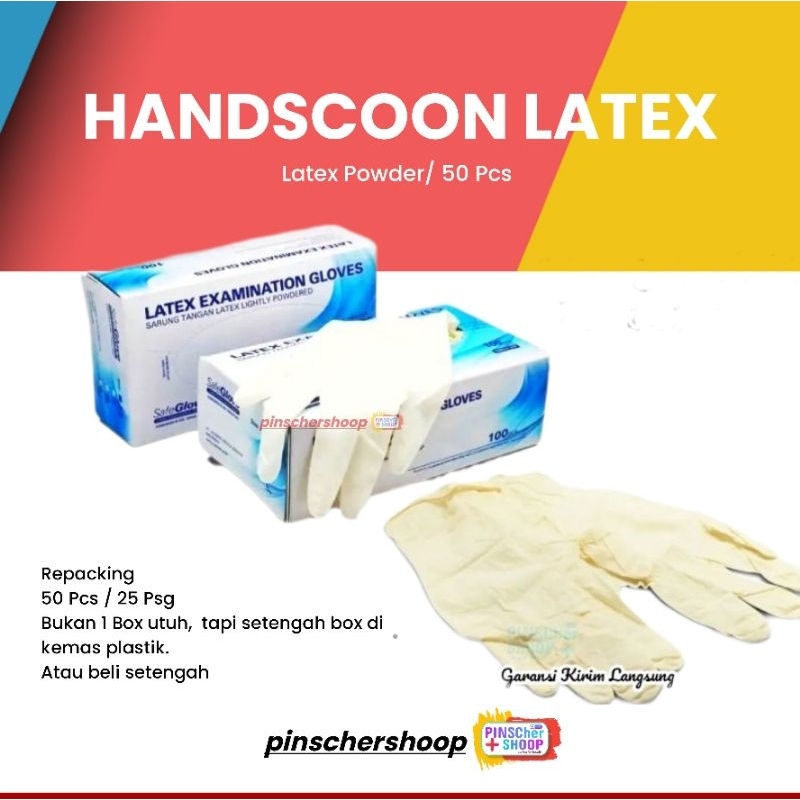 SARUNG TANGAN LATEX POWDER NON STERIL ISI 50 PCS / 25 PASANG (REPACK PLASTIK)