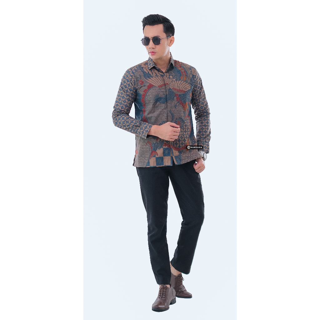 Baju Kemeja Batik Pria Lengan Panjang Slim Fit Premium Modern Full Furing Katun Halus Original Handara Motif Kailash Yasa HB-178