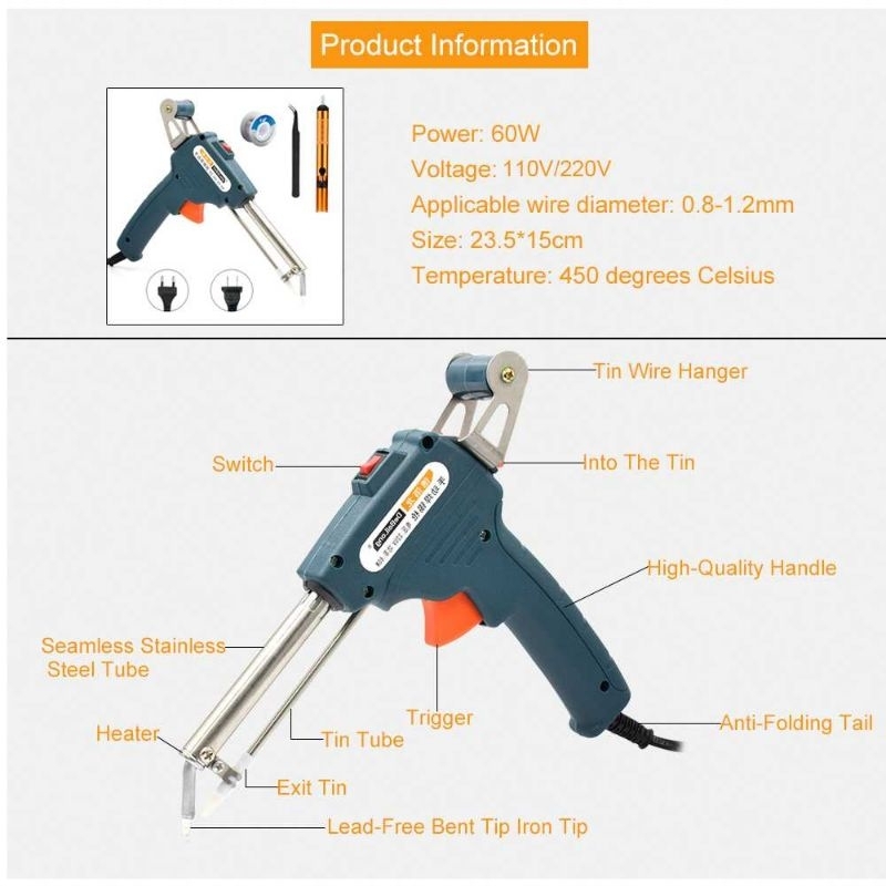 Taffware Solder Listrik Tembak Tin Iron Gun Handheld Wire Hanger 60W - GT10