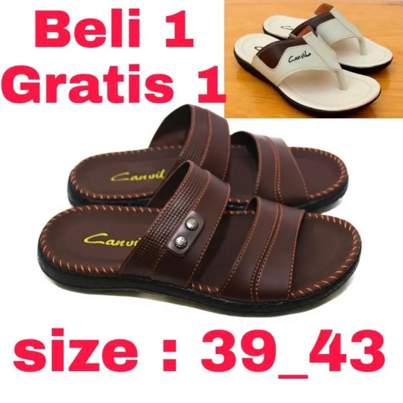 Beli 1 Gratis 1 SANDAL KULIT PRIA BB/ Sandal Japit Pria /Sandal Kulid Casual/Sandal Santai Pria Dewasa Kuwalitas Terbaik