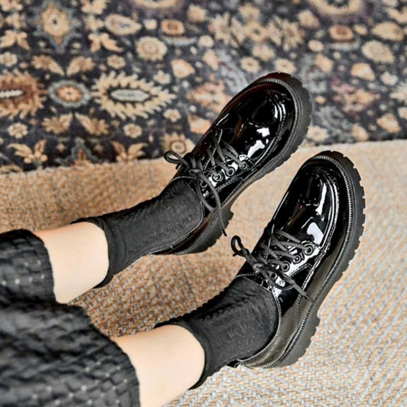 Sepatu Wanita Docmart Low Boots / Sepatu loafers Sekolah Kuliah Matee Glosy OOTD Quality Impor