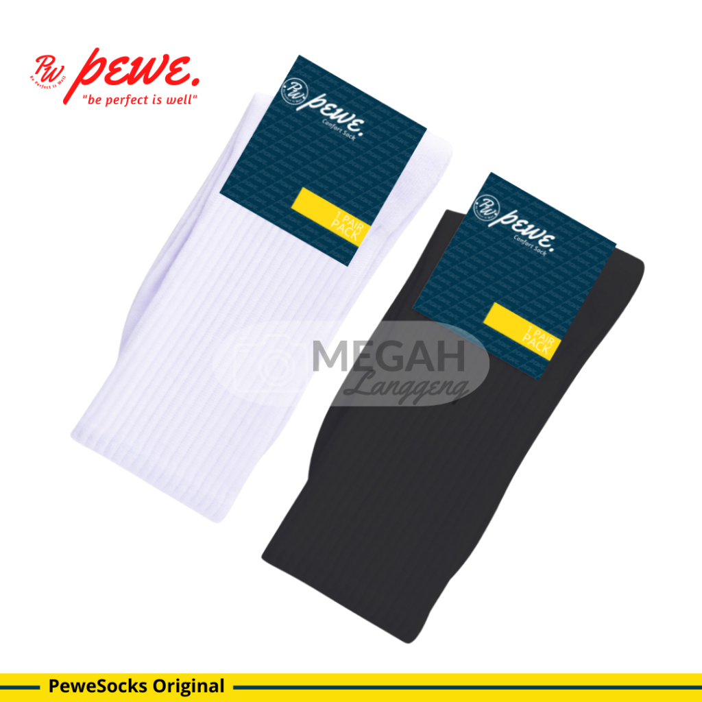 Pewe Kaos Kaki Olahraga wanita / pria , Extra Tebal, Panjang Sebetis, Polos / Kaos kaki sport / olahraga tebal hitam putih panjang sebetis - athletic midcalf crew socks - Megah Langgeng