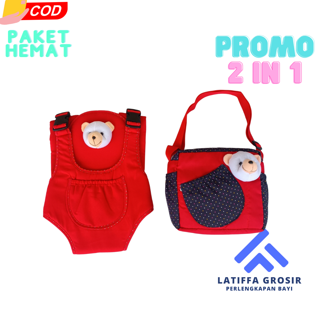 promo paket hemat tas dan gendongan depan boneka panda saku rn