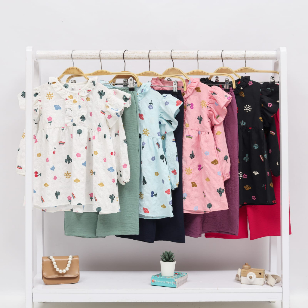 Salim Moslem -One Set La Queen Crinkle Print Mix Crinkle Polos 1-12 tahun