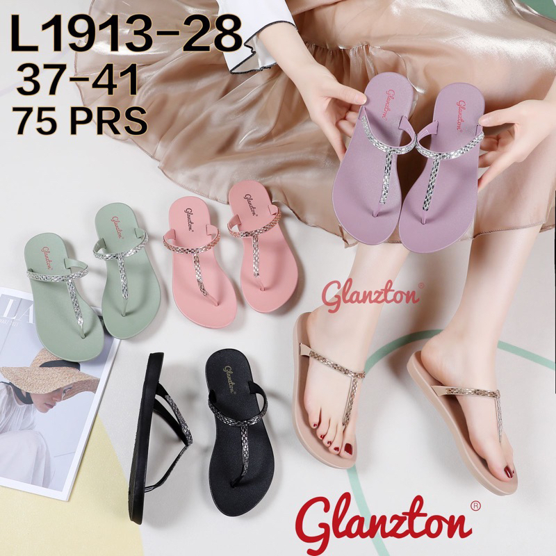 Sandal Jelly Glanzton L1913 Sandal Jepit Karet Tali T Motif Payet Terbaru