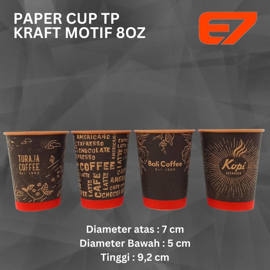 Paper Cup TP Kraft Motif 8oz (isi 50pcs) Gelas Kertas Kraft Hitam