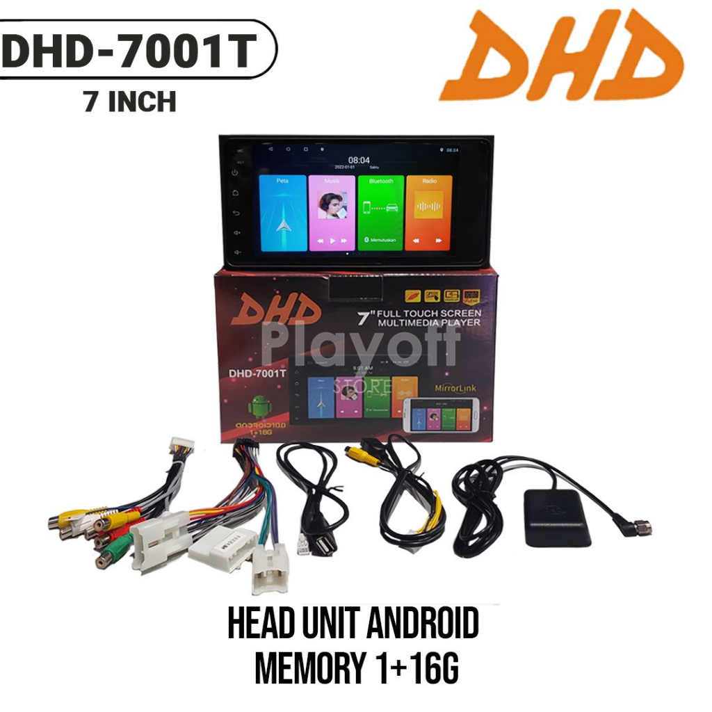 Head Unit ANDROID 7 Inch (Plug and Play Ukuran dan Socket TOYOTA) Double Din Tape Mobil Android DHD-7001T