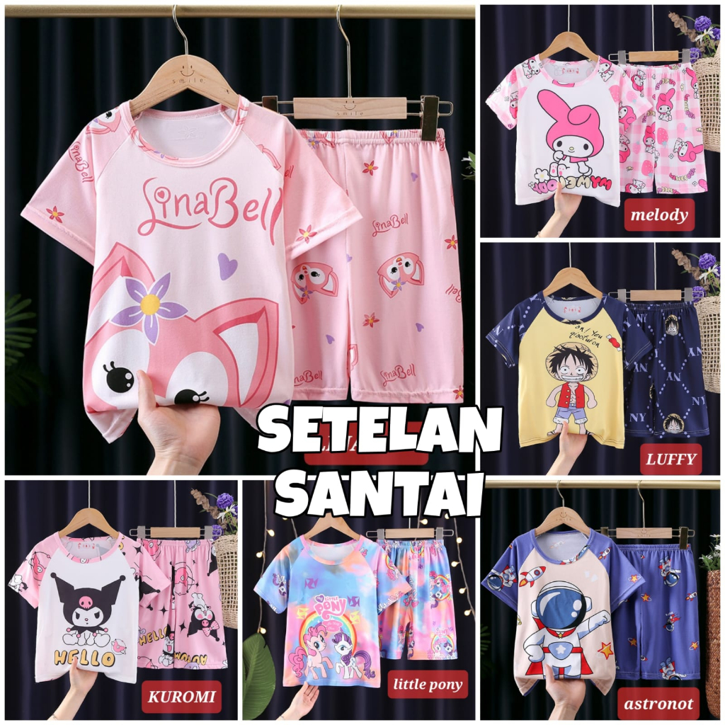 SETELAN SANTAI ANAK CEWEK COWOK BAJU TIDUR IMPOR MOTIF LUCU ADEM NYAMAN