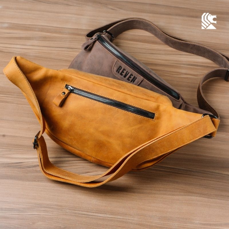 Waistbag Pria Cowok Tas Pinggang Slempang Bahu Bahan 100% Kulit Asli Keren Pria Laki-laki Model Dada Terbaru Jeiger Series Branded Original