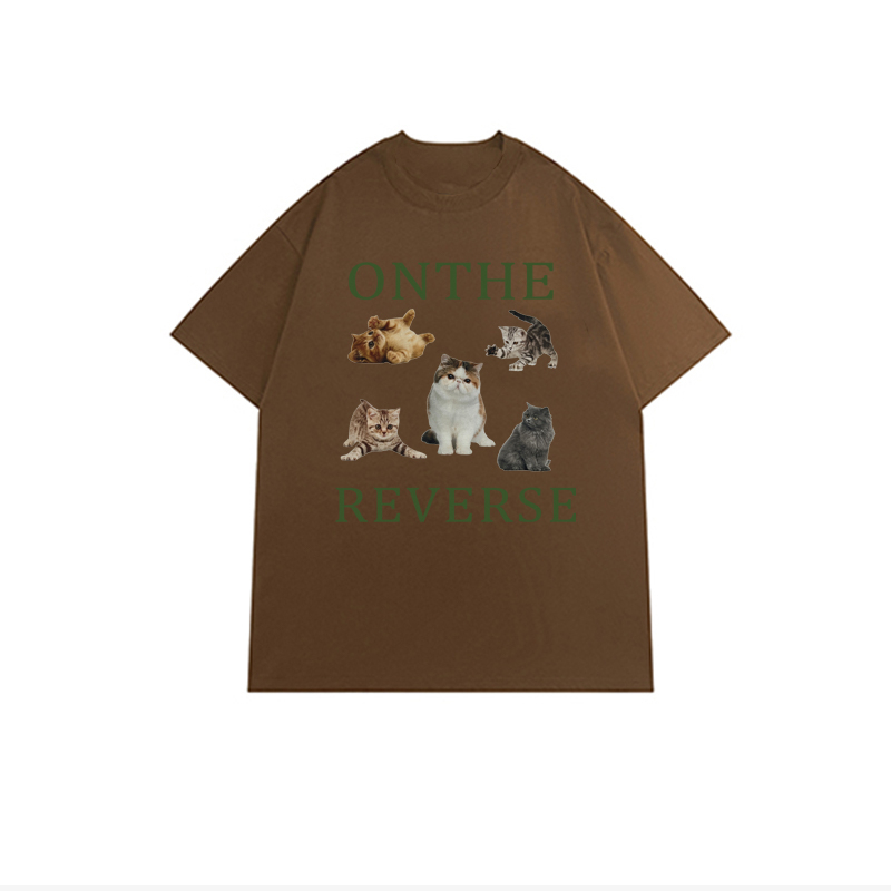 [100%  Katun]Cat Kaos Lengan Pendek Cream Atasan Wanita Oversize Printed T-shirt Kekinian Korean Style/kaos kartun wanita