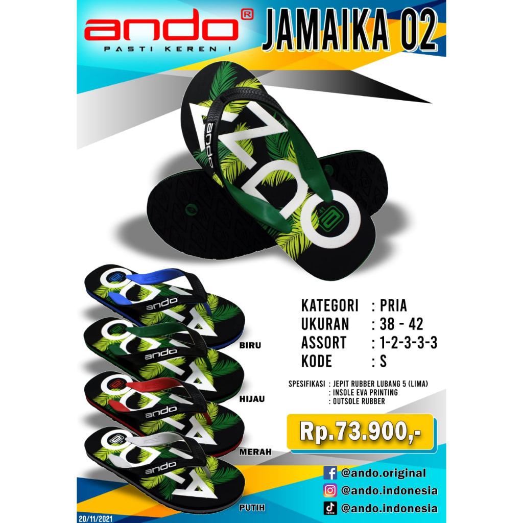 Sandal Jepit Pria Ando Blazer Original Rubber 5 Lubang Karet Alami