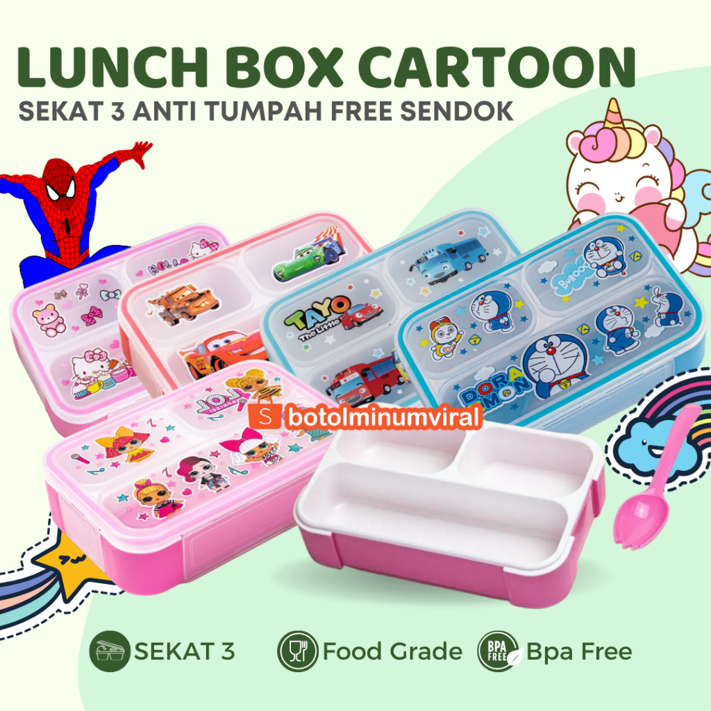 Tempat Kotak Bekal Makan Anak TK SD Karakter Anti Tumpah Lunch Box