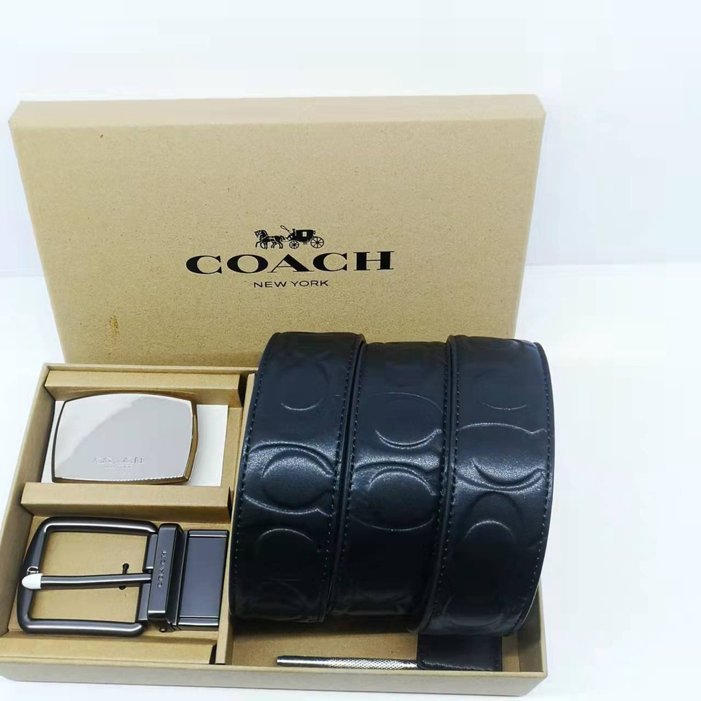 [Instant/Same Day] 39643 COACH embossed element leather belt cowhide belt with 2 buckles, simple, generous and very practical. Size: 120*3.8cm  108-CHB939643-1  nanpidai