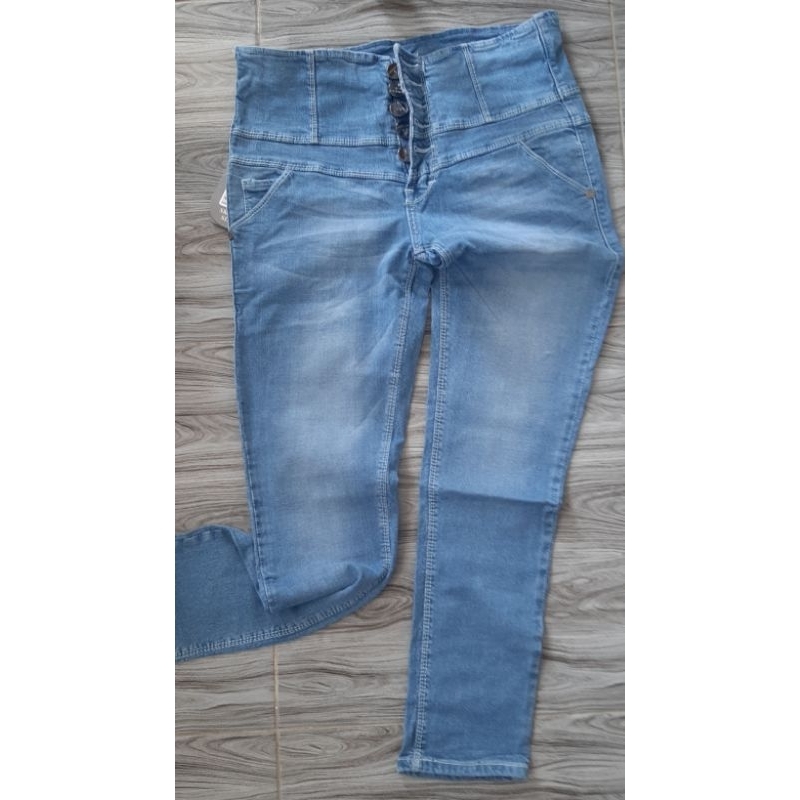 celana jeans wanita hw k5 kancing 5 lightblue celana panjang wanita jeans highwaist