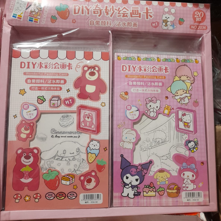 

WATERCOLOR PAINTING BOOK SET / PAINTING CARD SANRIO Buku Mewarnai Cat Air Anak Lucu Seru