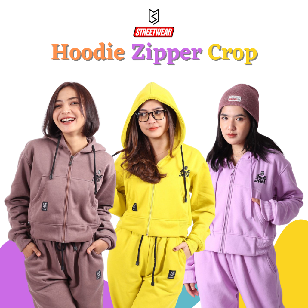 One Set Crop MS Hoodie Zipper &amp; Celana Joger PREMIUM