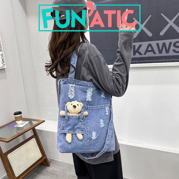 Funatic Tote Bag Jeans Denim Tas Wanita Aesthetic Import Fashion Selempang Korea FA1112