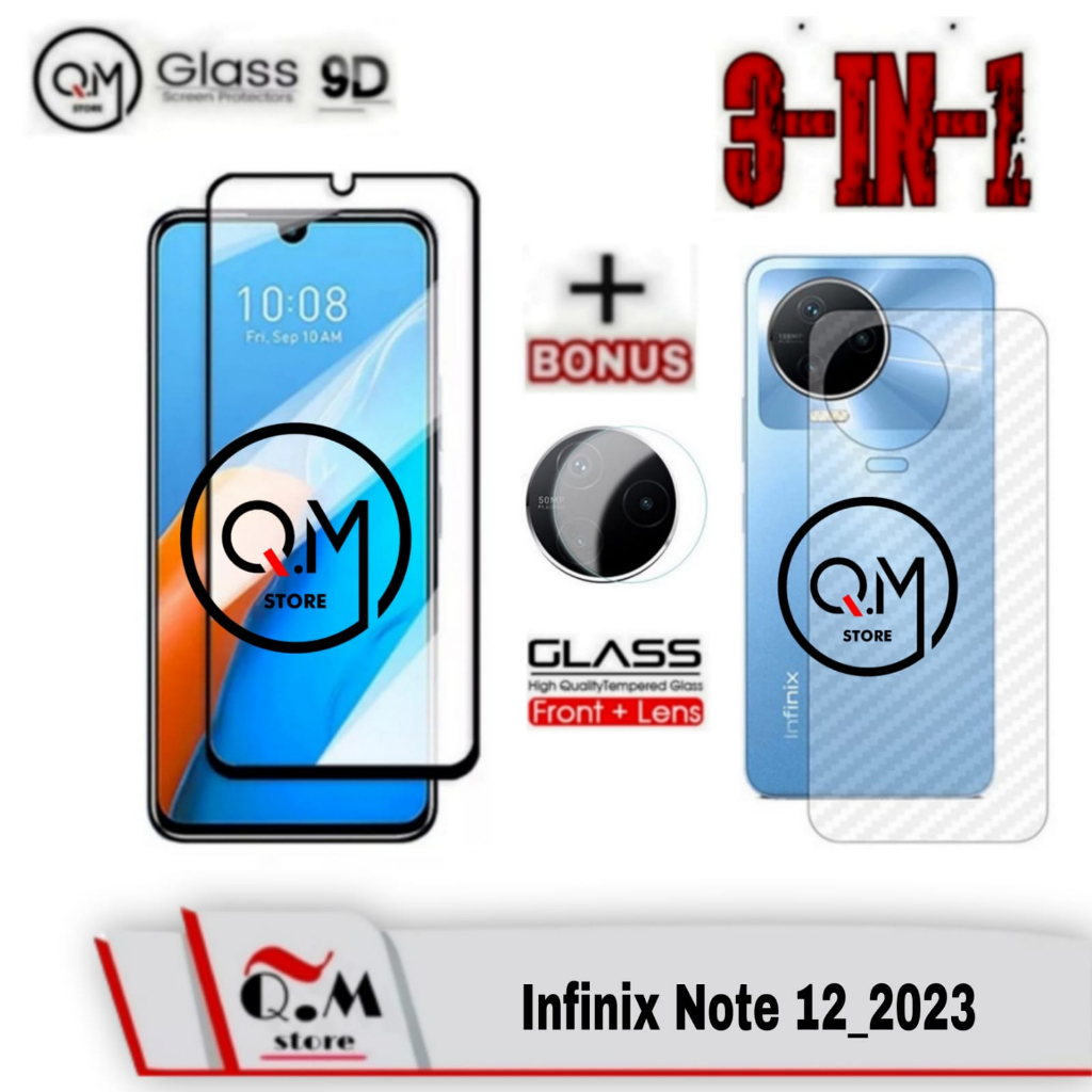 PROMO 3 IN1 Tempered Glass 9D Infinix Note 12 2023 Anti Gores Pelindung Layar Handphone Aksesoris